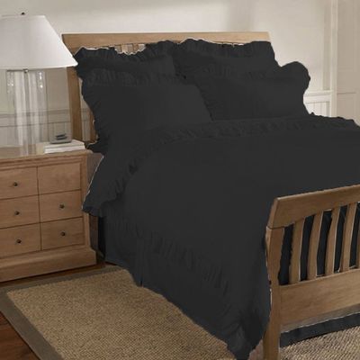 200 Thread Count 5 Piece Edge Ruffle Duvet Cover Set with Extra Pillow Shams Full/Queen 100% Egyptian Cotton Black