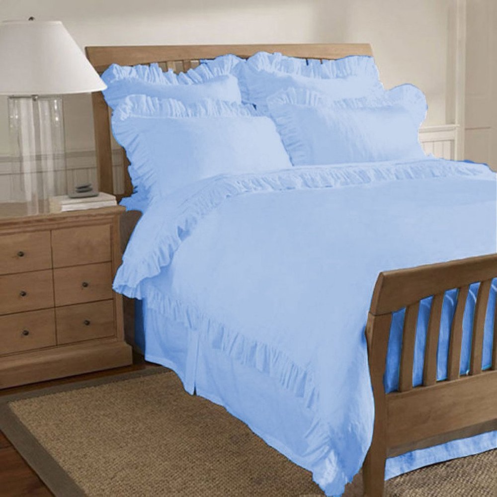 200 Thread Count 5 Piece Edge Ruffle Duvet Cover Set with Extra Pillow Shams Twin 100% Egyptian Cotton Blue