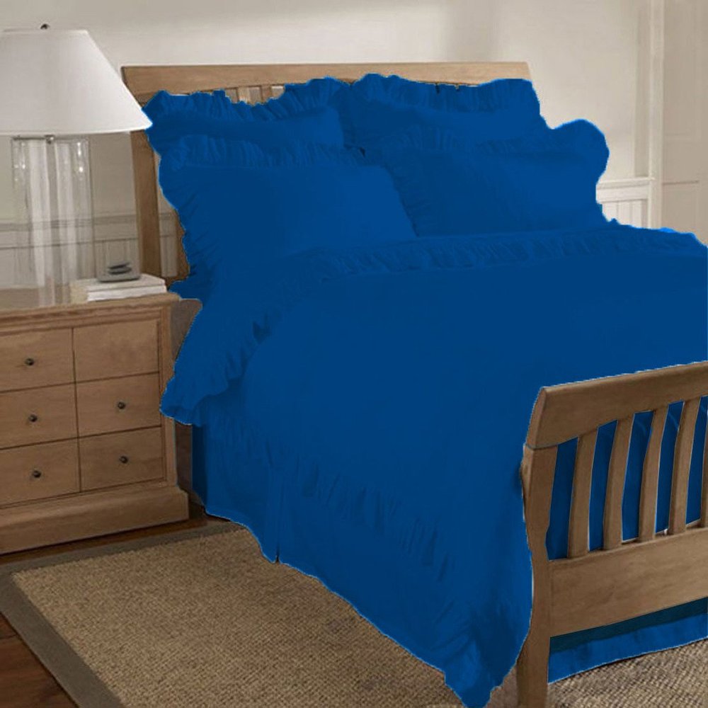 400 Thread Count 3 Piece Edge Ruffle Duvet Cover Set with Matching Pillow Shams Queen 100% Egyptian Cotton Egyptian Blue