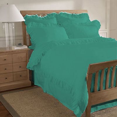 200 Thread Count 5 Piece Edge Ruffle Duvet Cover Set with Extra Pillow Shams Twin XL 100% Egyptian Cotton Cyan
