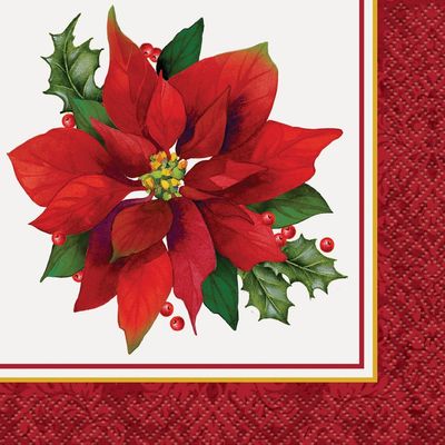 Holly Poinsettia Holiday Beverage Napkins, 16ct