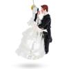 Bride and Groom Wedding Kiss Glass Christmas Ornament view 1