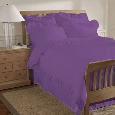 400 Thread Count 2 Piece Ruffle Hem Duvet Cover Set with Matching Pillow Shams Twin XL 100% Egyptian Cotton Purple