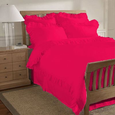 200 Thread Count 5 Piece Ruffle Hem Duvet Cover Set with Extra Pillow Shams California Queen 100% Egyptian Cotton Hot Pink