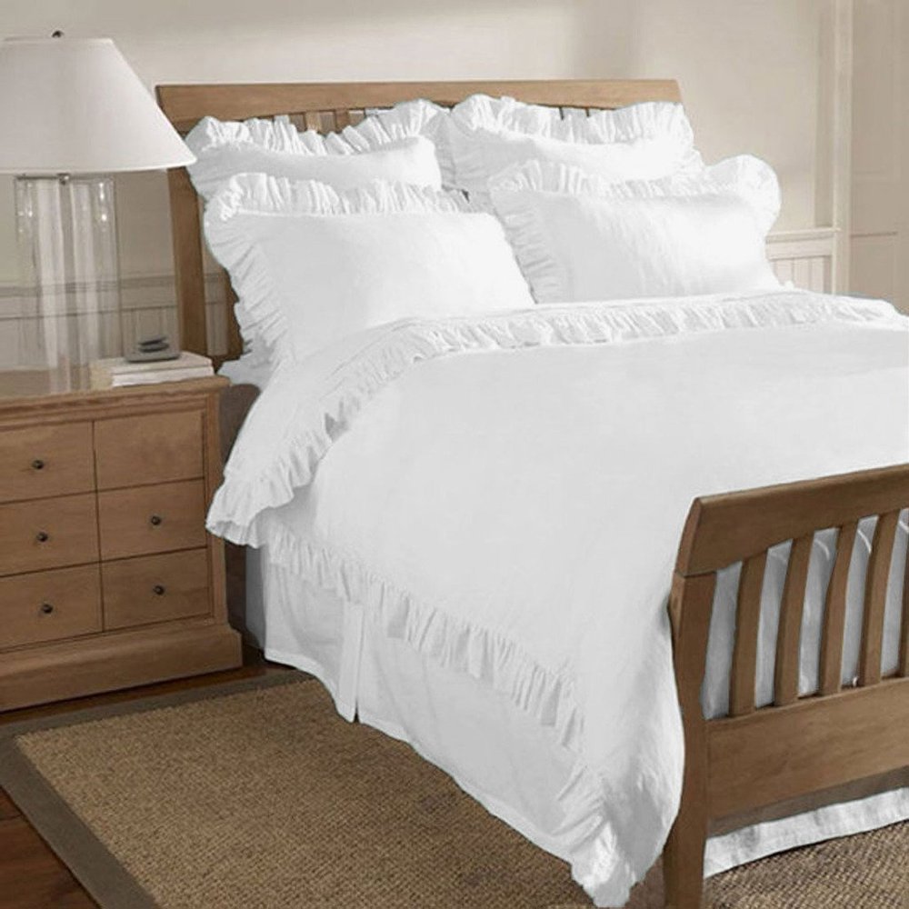 400 Thread Count 2 Piece Ruffle Hem Duvet Cover Set with Matching Pillow Shams Twin XL 100% Egyptian Cotton White