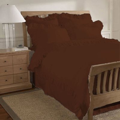 400 Thread Count 3 Piece Ruffle Hem Duvet Cover Set with Matching Pillow Shams Full XL 100% Egyptian Cotton Coffee