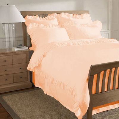 200 Thread Count 5 Piece Ruffle Hem Duvet Cover Set with Extra Pillow Shams Queen 100% Egyptian Cotton Peach
