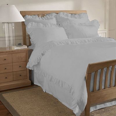 200 Thread Count 5 Piece Ruffle Hem Duvet Cover Set with Extra Pillow Shams Queen 100% Egyptian Cotton Silver