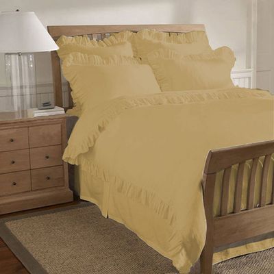 200 Thread Count 5 Piece Ruffle Hem Duvet Cover Set with Extra Pillow Shams Full 100% Egyptian Cotton Tan