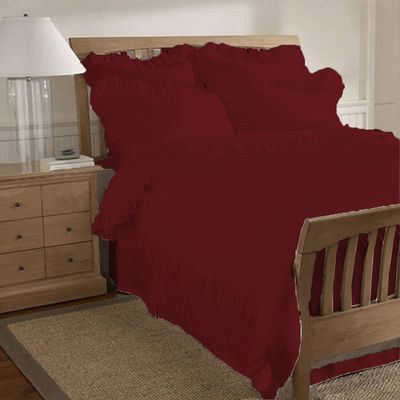 400 Thread Count 3 Piece Ruffle Hem Duvet Cover Set with Matching Pillow Shams Full 100% Egyptian Cotton Wine