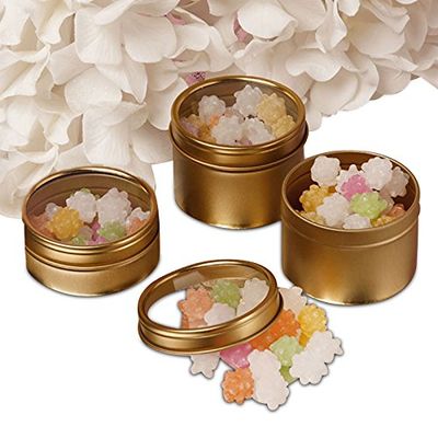 24ea - 8 Oz Gold Window Deep Round Tin Can-Pkg