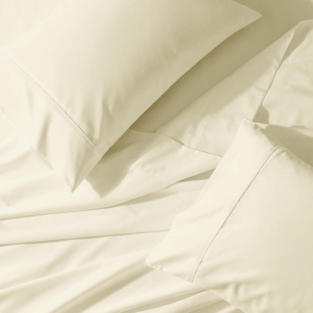 Abripedic Solid 300-Thread-Count, 100-Percent Cotton Percale, Breathable Crispy Split-King Sheets Set for Adjustable Beds, Ivory