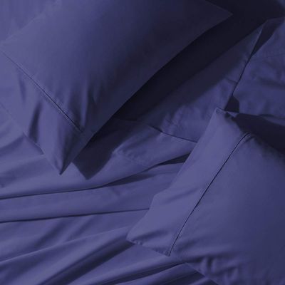 Abripedic Solid 300-Thread-Count, 100-Percent Cotton Percale, Breathable Crispy Split-King Sheets Set for Adjustable Beds, Periwinkle