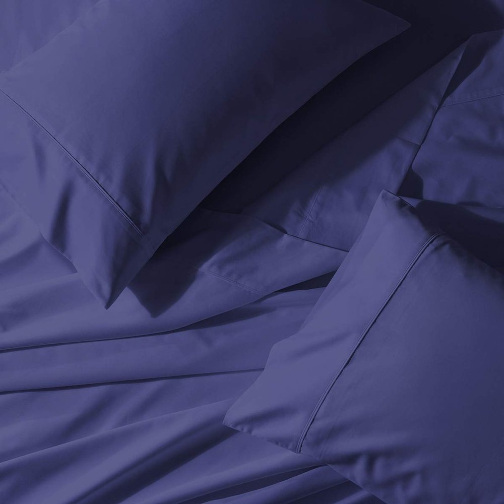 Abripedic Solid 300-Thread-Count, 100-Percent Cotton Percale, Breathable Crispy Split-King Sheets Set for Adjustable Beds, Periwinkle
