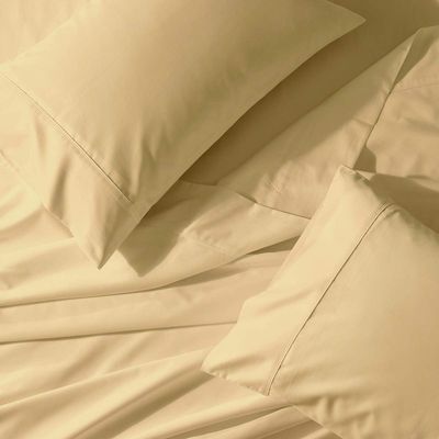 Abripedic Solid 300-Thread-Count, 100-Percent Cotton Percale, Breathable Crispy Split-King Sheets Set for Adjustable Beds, Gold
