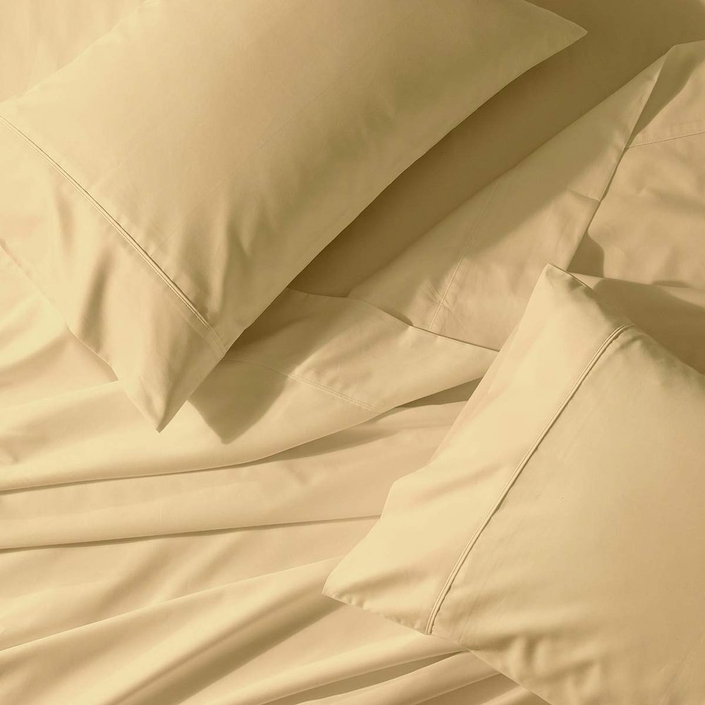 Abripedic Solid 300-Thread-Count, 100-Percent Cotton Percale, Breathable Crispy Split-King Sheets Set for Adjustable Beds, Gold