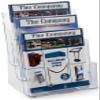 Case of 4, 3-Tier Magazine Holders for Tabletop Use, 3 Tiers Display 8.5 x 11 Catalogs, Injection Molded Plastic Literature Racks with Slight Bluish Tint view 1