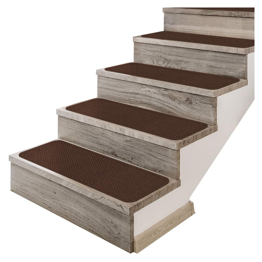 House, Home and More Set of 12 Adhesive Carpet Stair Treads - Chocolate Brown - 8 Inches X 27 Inches