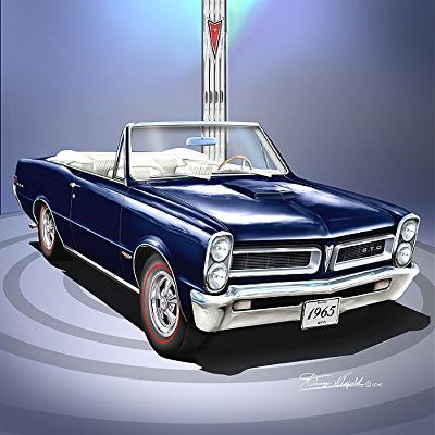 1965 PONTIAC GTO CONVERTIBILE - Nightwatch blue - ART PRINT POSTER BY ARTIST DANNY WHITFIELD - SIZE 20 X 30