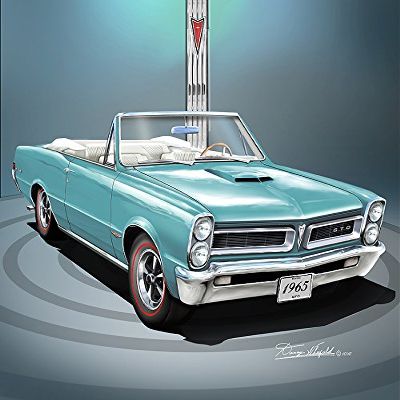 1965 PONTIAC GTO CONVERTIBILE - Palmetto green - ART PRINT POSTER BY ARTIST DANNY WHITFIELD - SIZE 20 X 30