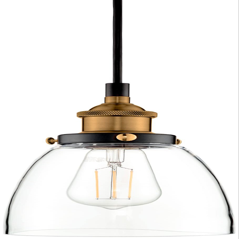 Linea di Liara Fiorentino Large Glass Pendant Light Fixture Modern Farmhouse Bell Shaped Kitchen Pendant Lighting Over Island Black and Gold Pendant Light Shade Over Sink Lighting Fixtures, UL Listed