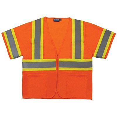 Delta Plus WELS683P Class 3 Safety Vest with Contrasting Trim and Zipper Front Closure, High-Visibility Orange, Large