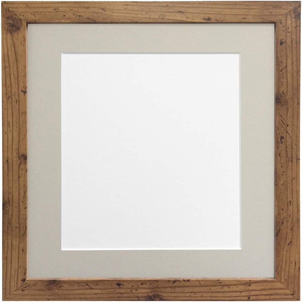 FRAMES BY POST H7 Picture Photo Frame, Wood with Plastic Glass, Rustic Oak with Light Grey Mount, 20 x 16 Image Size 16 x 12 Inch