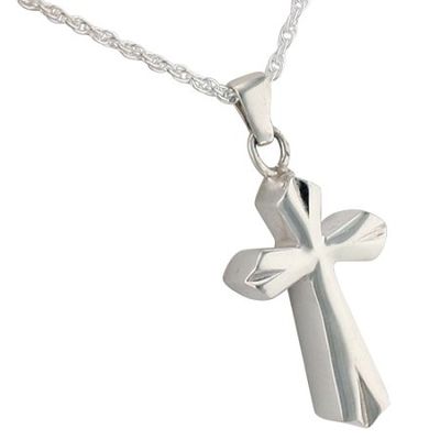 Silver Bevel Cross Pendant and Necklace for Ashes, Sterling Silver, Cremation Jewelry for Ashes