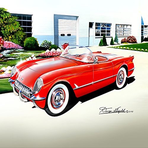 1954 CORVETTE - GYPSY RED - ART PRINT POSTER BY ARTIST DANNY WHITFIELD - SIZE 20 x 24