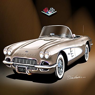 1961 CORVETTE - FAWN BEIGE- ART PRINT POSTER BY ARTIST DANNY WHITFIELD - SIZE 20 x 24