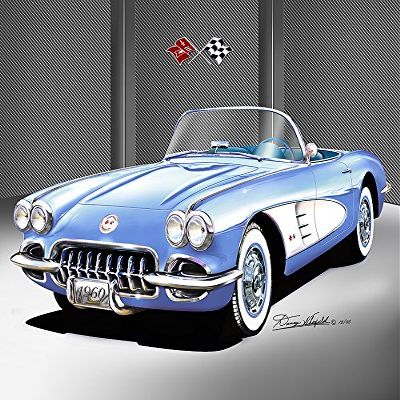 1960 CORVETTE - HORIZON BLUE - ART PRINT POSTER BY ARTIST DANNY WHITFIELD - SIZE 20 X 30