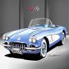 1960 CORVETTE - HORIZON BLUE - ART PRINT POSTER BY ARTIST DANNY WHITFIELD - SIZE 20 X 30 view 1