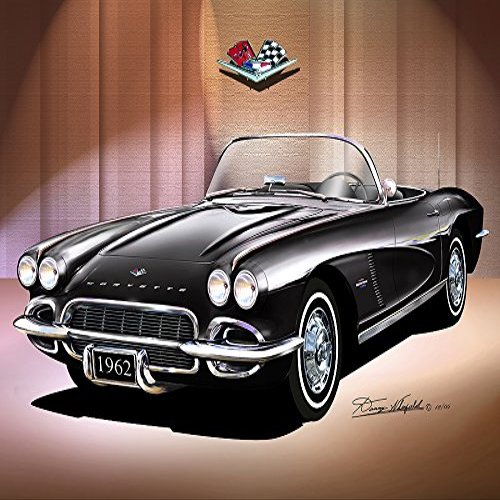 1962 CORVETTE - TUXEDO BLACK- ART PRINT POSTER BY ARTIST DANNY WHITFIELD - SIZE 20 X 30