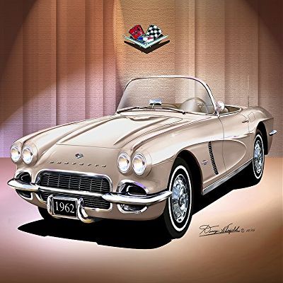 1962 CORVETTE - ALMOND BEIGE- ART PRINT POSTER BY ARTIST DANNY WHITFIELD - SIZE 20 x 24