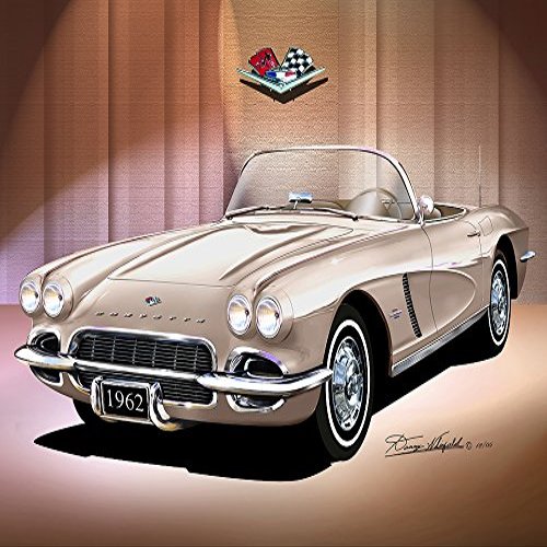 1962 CORVETTE - ALMOND BEIGE- ART PRINT POSTER BY ARTIST DANNY WHITFIELD - SIZE 20 x 24