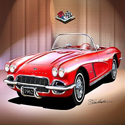 1962 CORVETTE - ROMAN RED- ART PRINT POSTER BY ARTIST DANNY WHITFIELD - SIZE 20 X 30