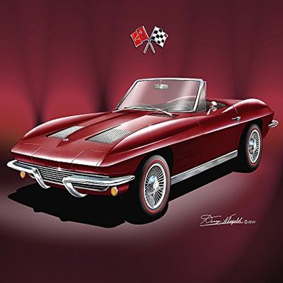 1963 Corvette Roadster - Ember RED - Art Print Poster by Artist Danny Whitfield - Size 20 X 30