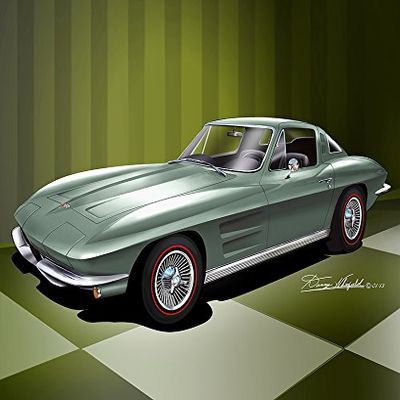 1964 CORVETTE COUPE - MEADOW GREEN- ART PRINT POSTER BY ARTIST DANNY WHITFIELD - SIZE 20 x 24