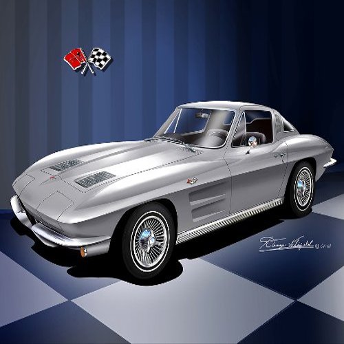 1964 CORVETTE COUPE - SILVER PEARL- ART PRINT POSTER BY ARTIST DANNY WHITFIELD - SIZE 20 x 24
