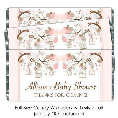 25 Peach Baby Shower Candy Wrappers, Custom Peach birdcage baby shower favors