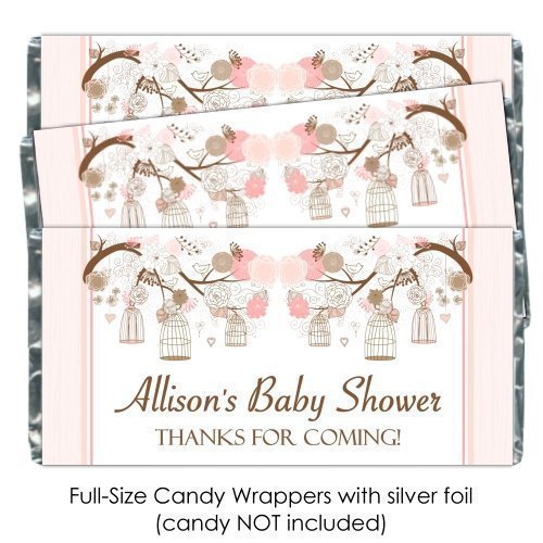 25 Peach Baby Shower Candy Wrappers, Custom Peach birdcage baby shower favors