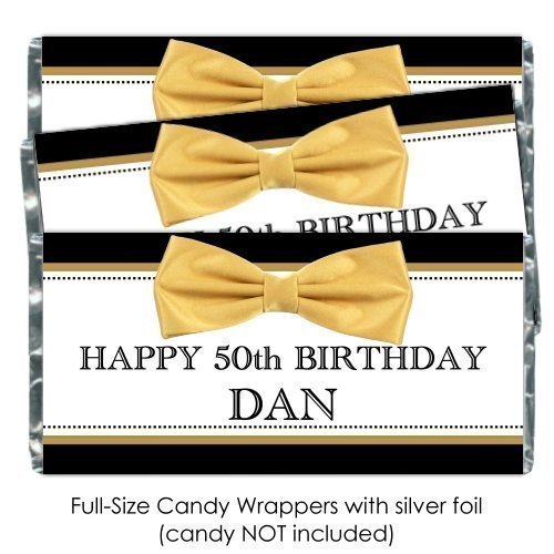25 Gold Tie Birthday Candy Wrappers, Custom Birthday Favors, candy bar wrappers
