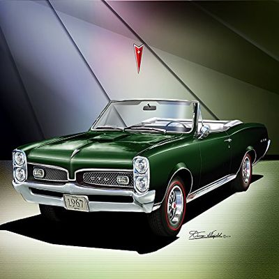 1967 PONTIAC GTO - CONVERTIBLE VENDORO GREEN - ART PRINT POSTER BY ARTIST DANNY WHITFIELD - SIZE 20 X 30