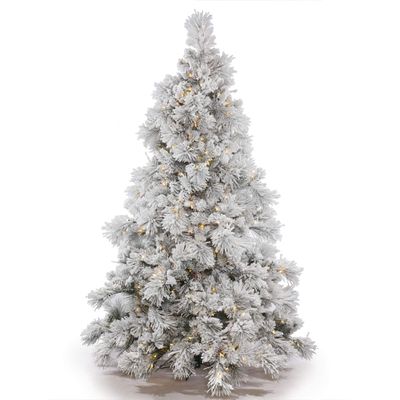 Vickerman 9' Flocked Alberta Artificial Christmas Tree, Pure White LED Lights - Snow Covered Faux Tree - Seasonal Indoor Home Decor - Easy Assembly with Lights