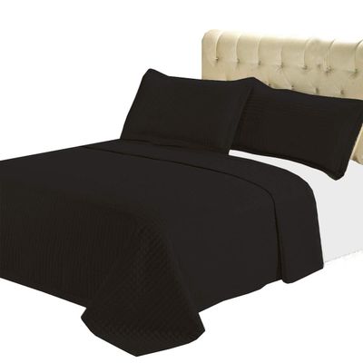 5- Pcs Bed Spread Set- Twin - Black-Checkered Quilted Wrinkle-Free Microfiber Includes 2-Pcs Coverlets Set and 3-Pcs Sheet Set
