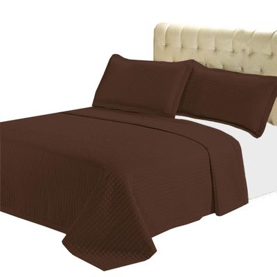 7- Pcs Bed Spread Set- California King- Chocolate-Checkered Quilted Wrinkle-Free Microfiber Includes 3-Pcs Coverlets Set and 4-Pcs Sheet Set