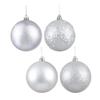 Vickerman 8" Silver 4-Finish Ball Ornament Set - Matte, Shiny, Glitter, Sequin, Shatterproof Plastic, Variety for Holiday Decorating, 4 Ornaments Per Box, Complements Various Dcor view 1