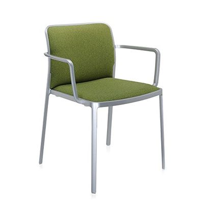 (Kartell) Cartel SFCH-K5975A-S Dining Chair, Seat Color Green, W52/D51/H80/SH46 cm, Audrey Soft Trevilla, Aluminum Painted Frame, Seat Color Green