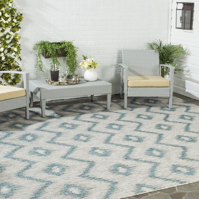 SAFAVIEH Washable Rug Outdoor Courtyard Collection - 9' x 12', Grey & Blue, Non-Shedding & Easy Cleaning, Ideal for Patio, Backyard, Mudroom (CY8463-37212)
