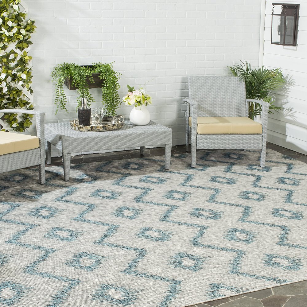 SAFAVIEH Washable Rug Outdoor Courtyard Collection - 9' x 12', Grey & Blue, Non-Shedding & Easy Cleaning, Ideal for Patio, Backyard, Mudroom (CY8463-37212)